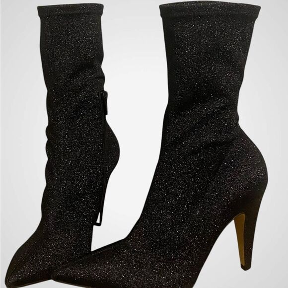 Giampaolo Viozzi ankle boot Luxe metallic black glitter sock boots NWOB size 7.5 - Picture 8 of 10